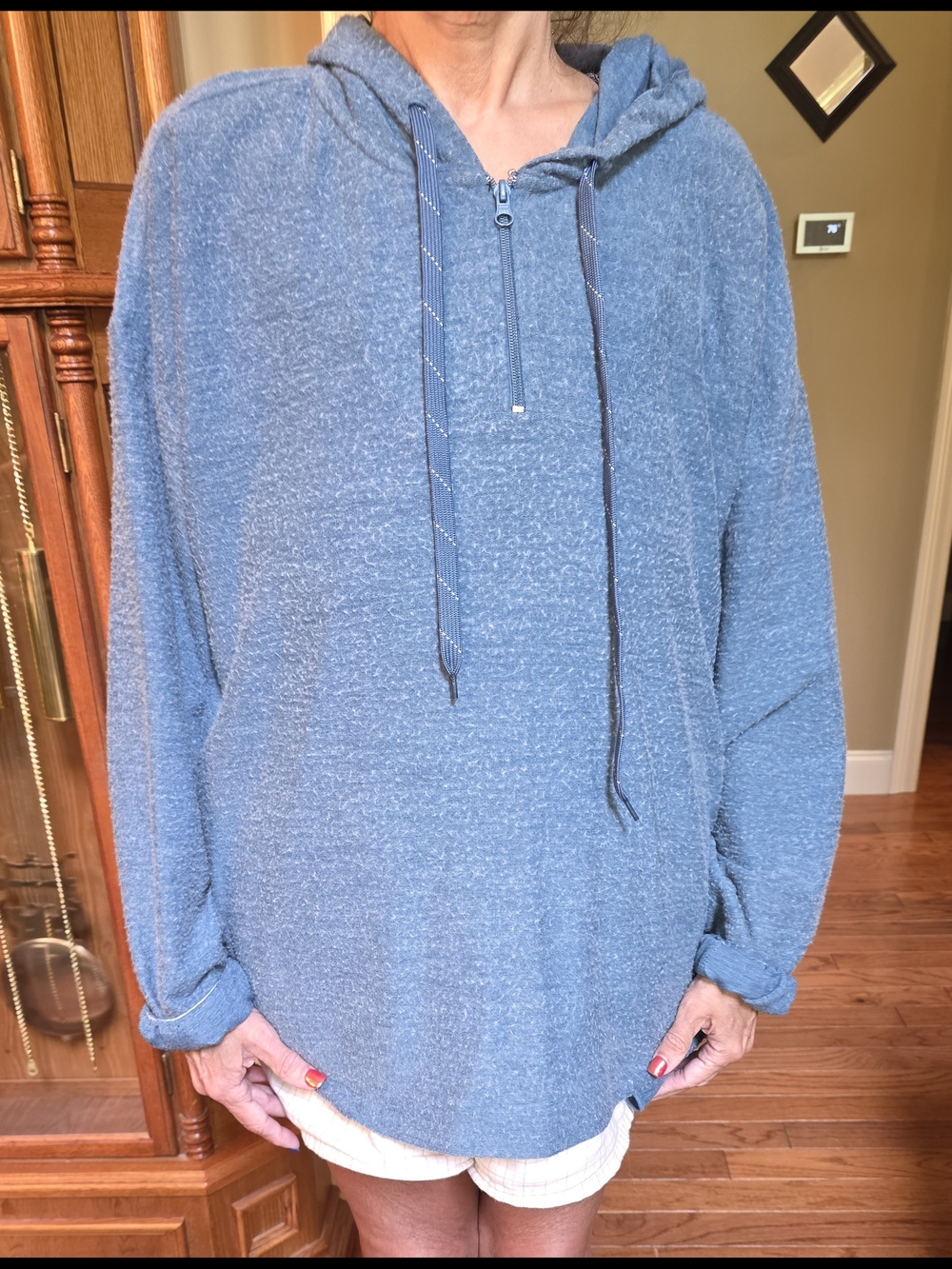 ZELOS Heathered Slate Blue Half-Zip Hoodie
